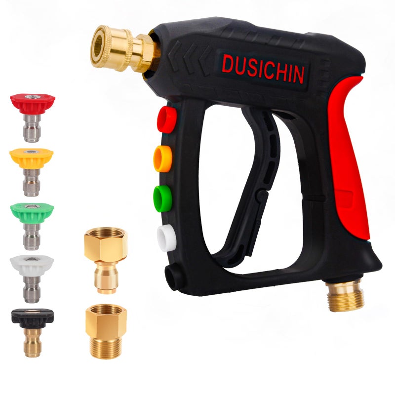 DUSICHIN DUS-220 Short Wand High Pressure Washer Handle Gun 3000 PSI Max 5 Pressure Power Washer Nozzles Tips Black - Image 2
